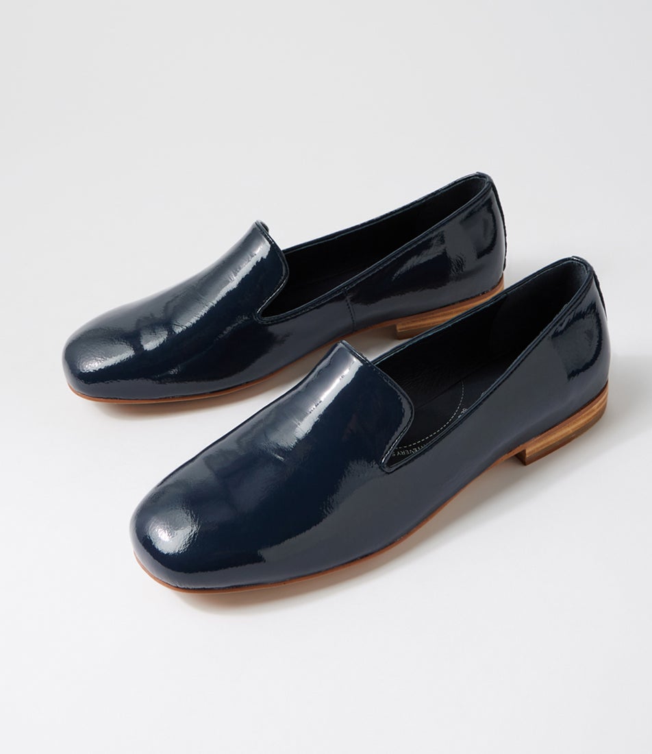 Daires Xw Navy Patent Leather Flat Shoes