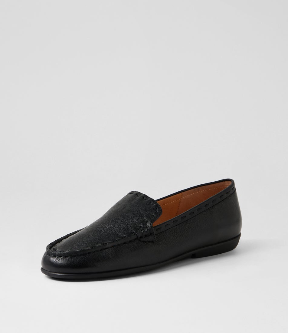 Rana Black Leather Flat Shoes