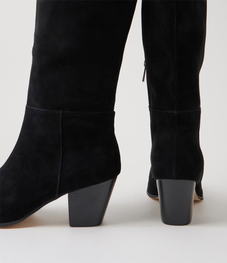 Roverr Black Suede Knee High Boots