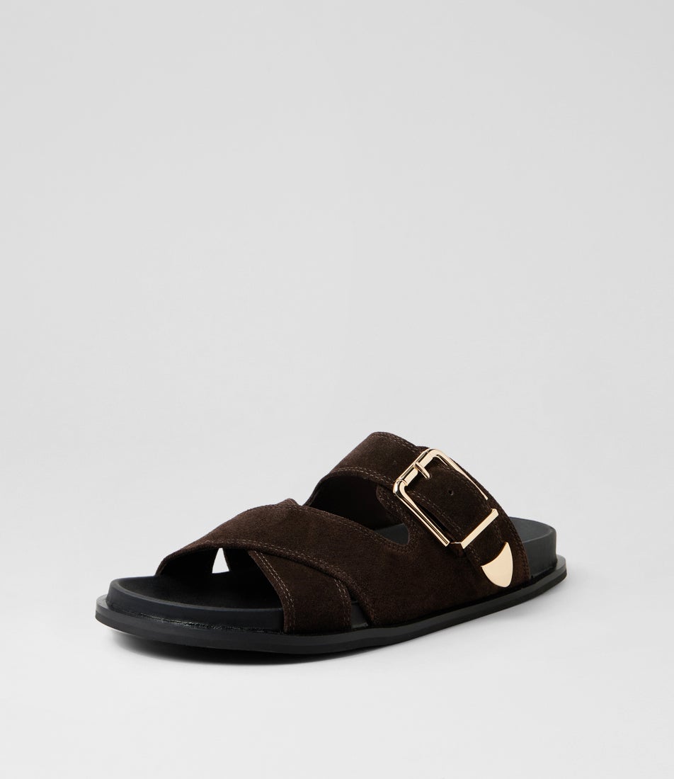 Zippora Chocolate Suede Slides