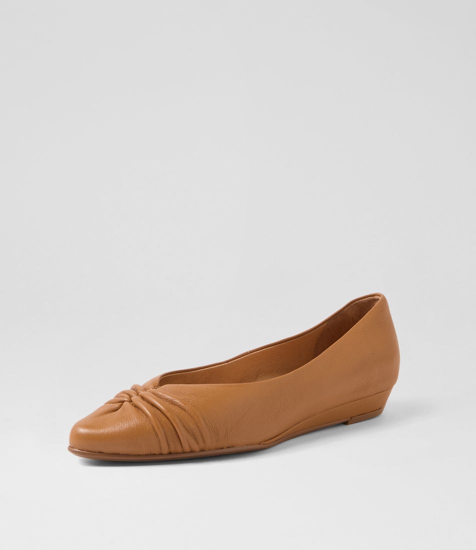 Carlas Dark Tan Leather Flat Shoes