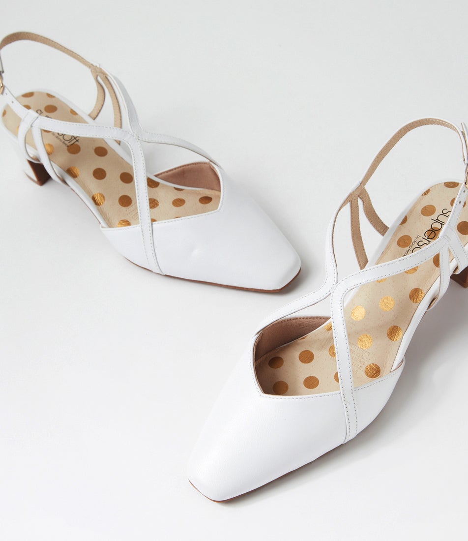 Kaylas White Leather Heels