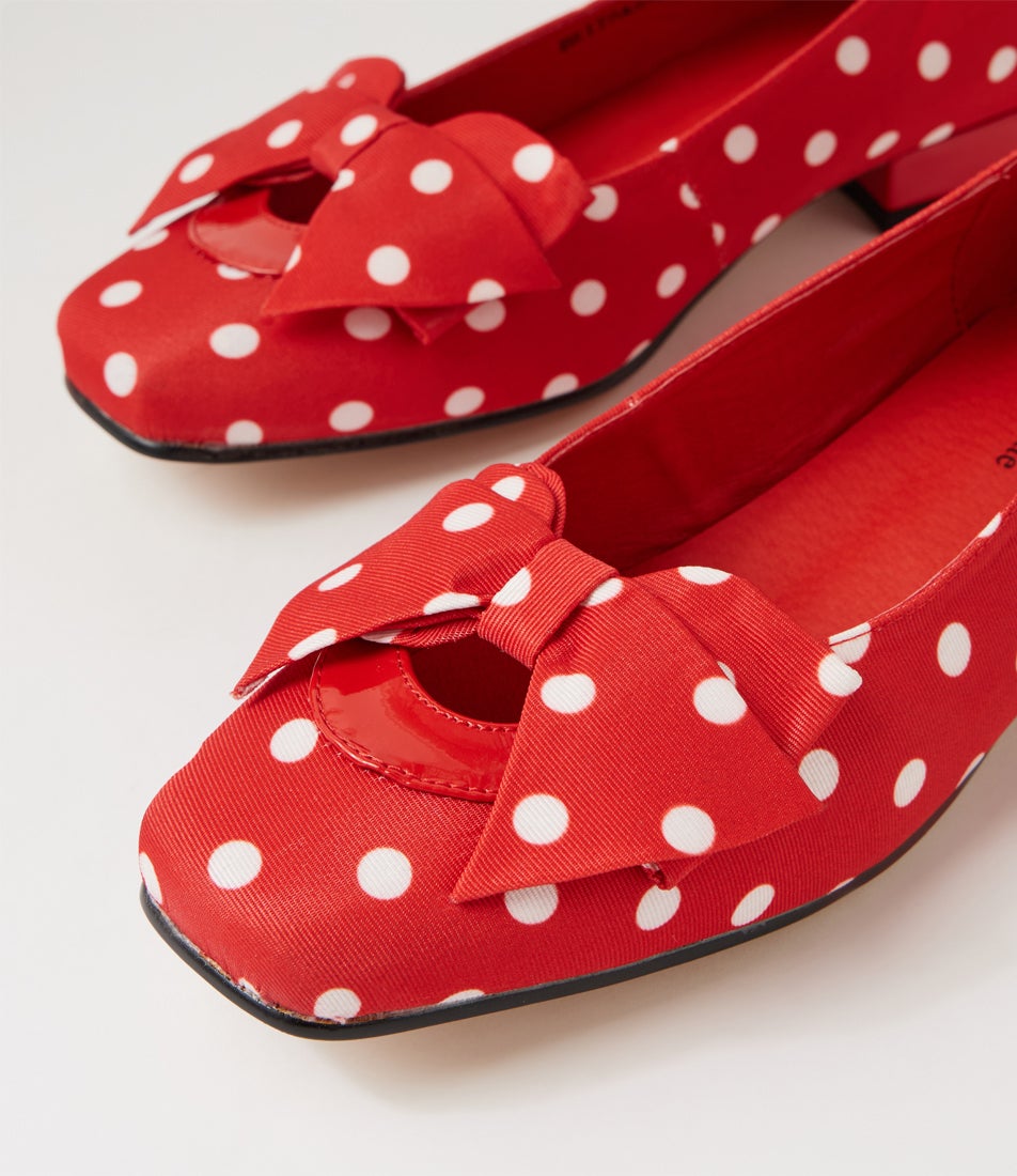 Britsas Red White Spot Fabric Patent Heels