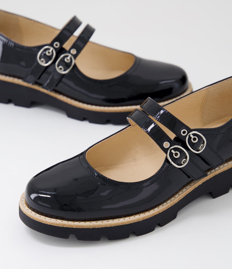 Dabbie Black Patent Leather Flat Shoes