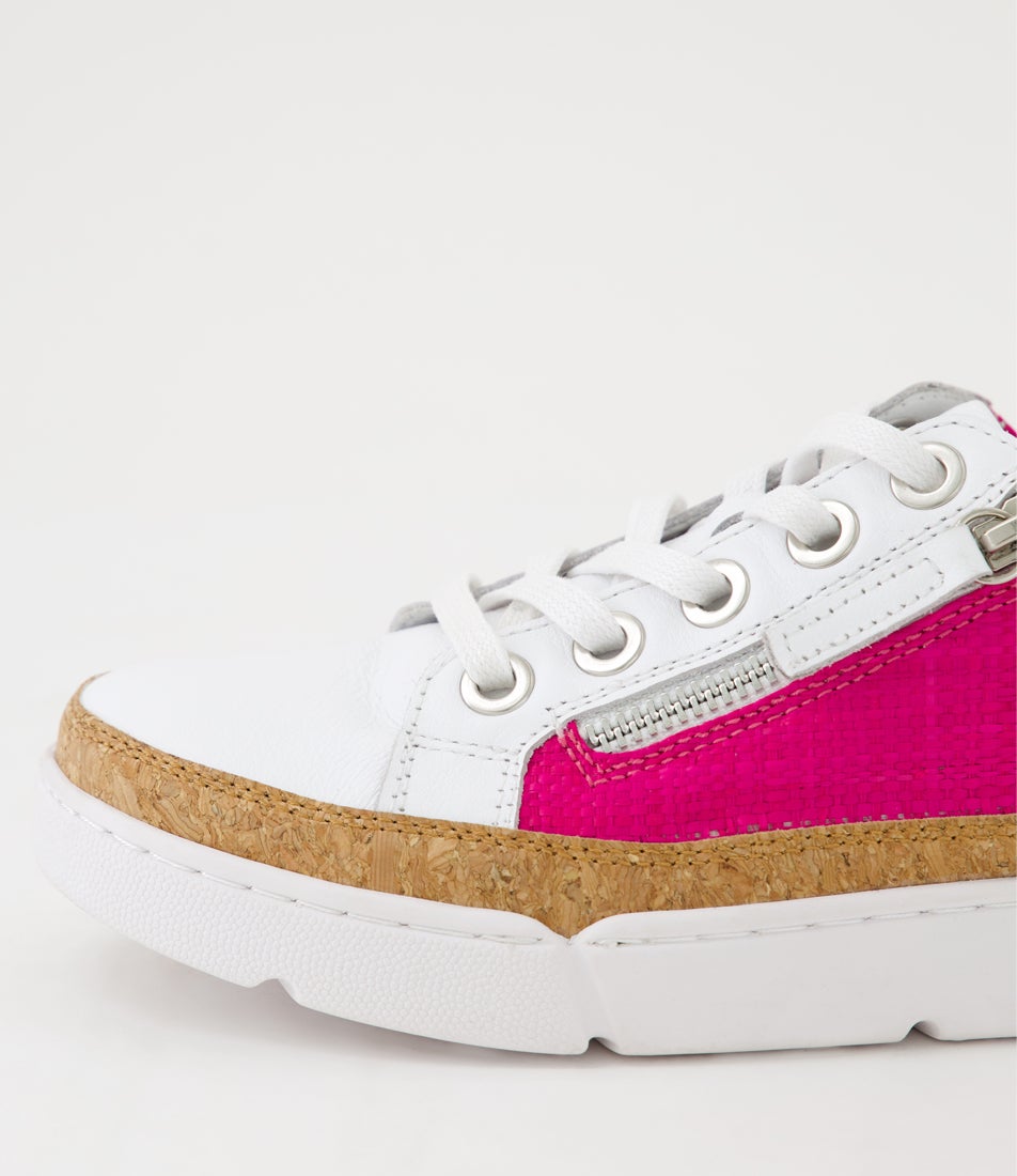 Torry White Fuchsia Leather Lace Up Flats