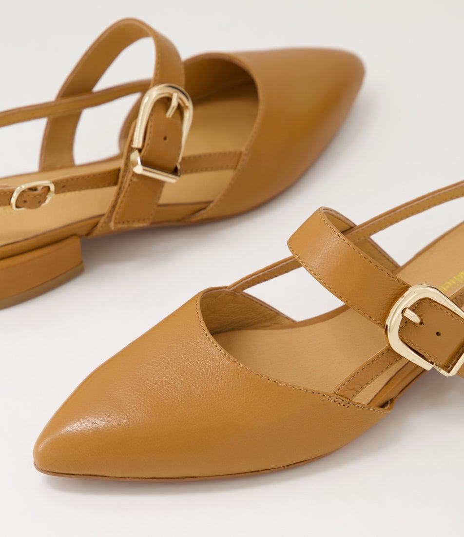 Evania Dark Tan Leather Heels