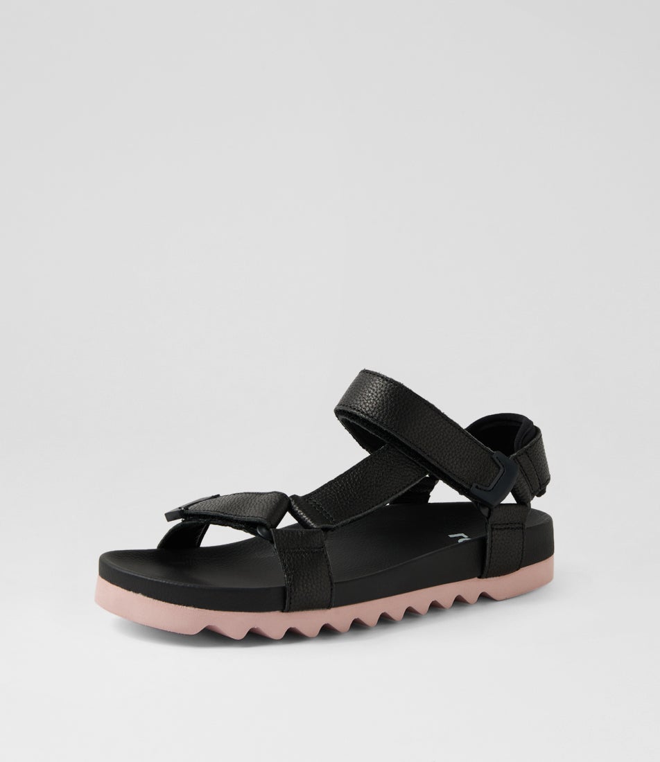 Sandal Tooth Wedge Black Pink Leather Sandals