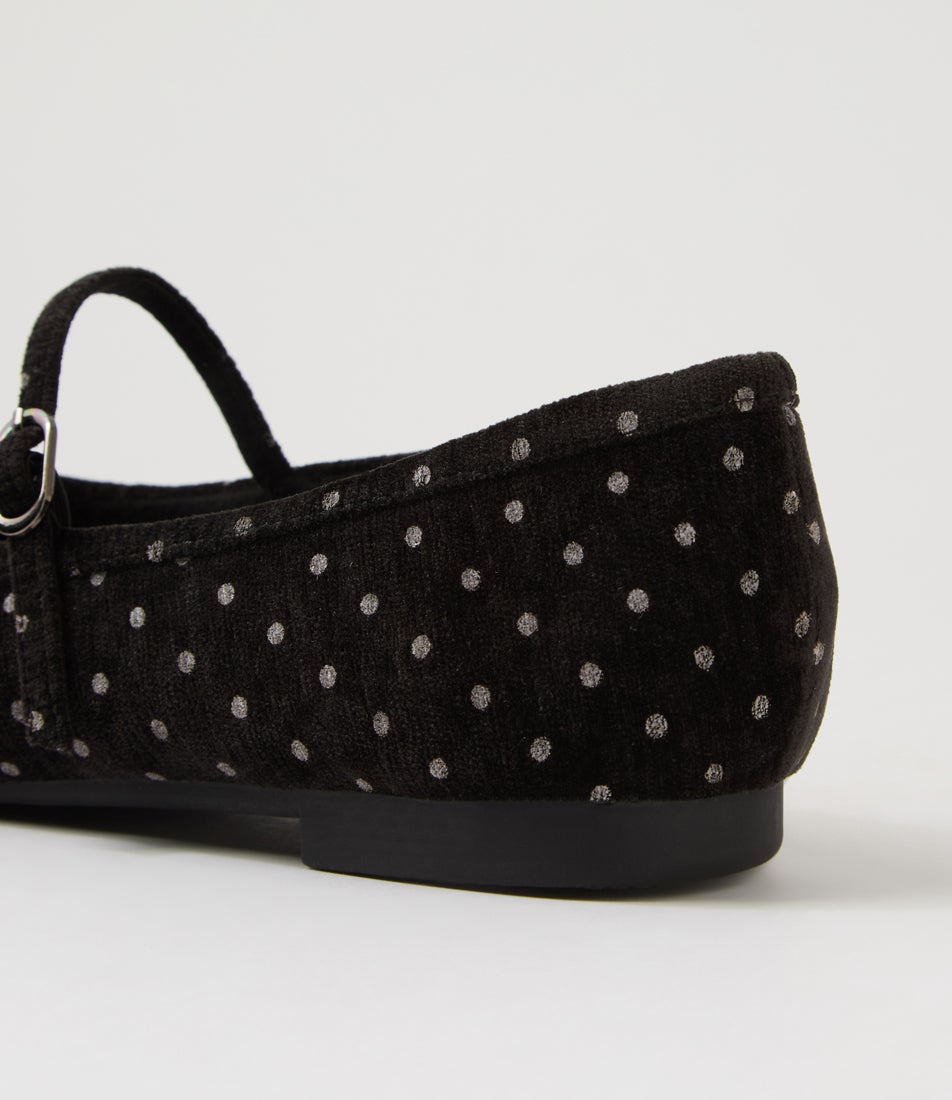 Dazine Black Spot Velvet Flat Shoes