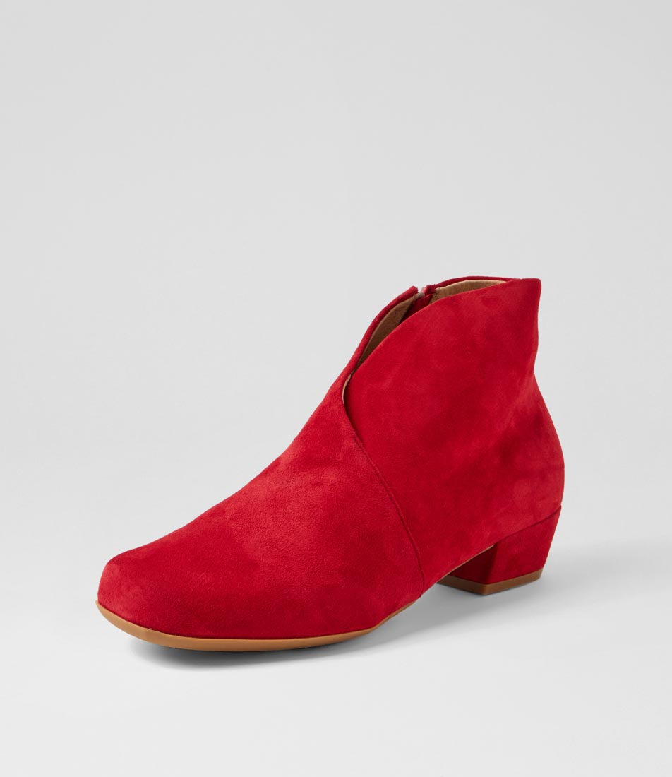 Quellay Xw Red Suede Ankle Boots