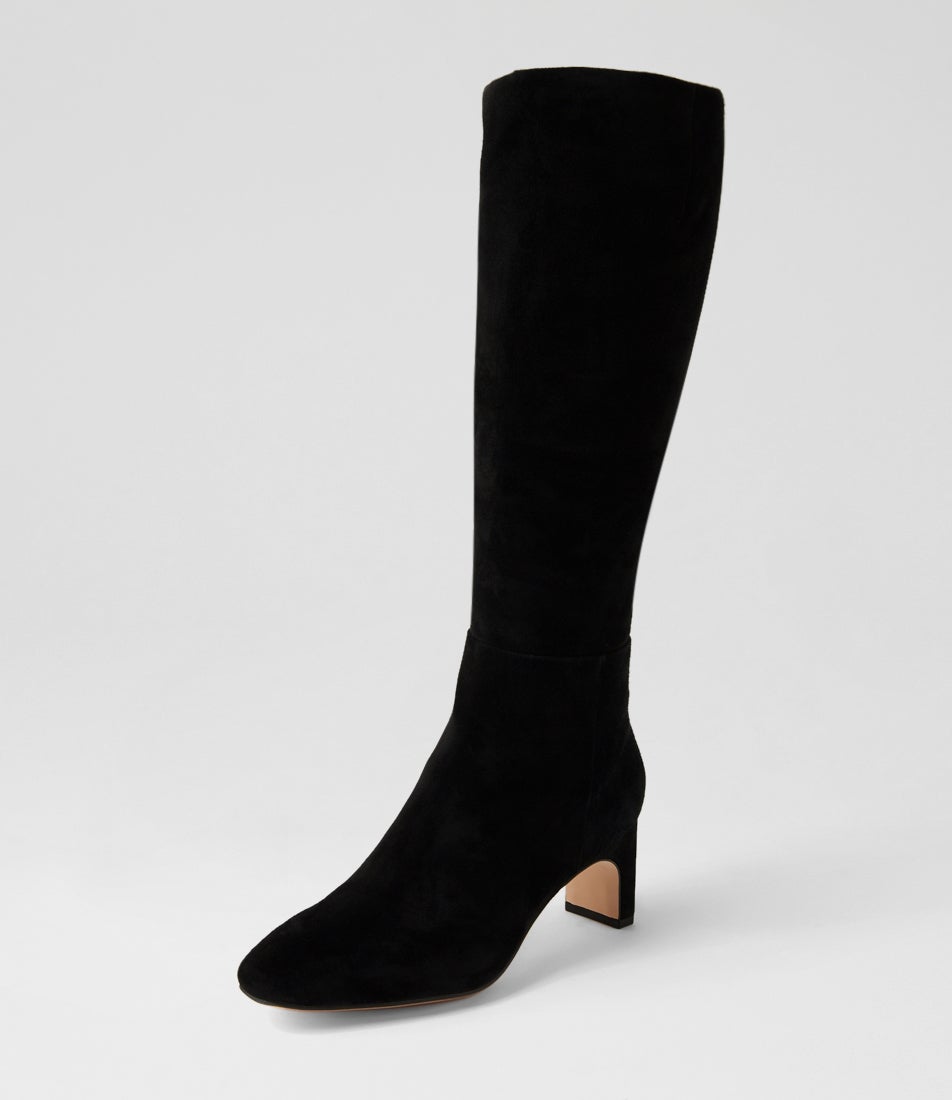 Swan Black Suede Knee High Boots