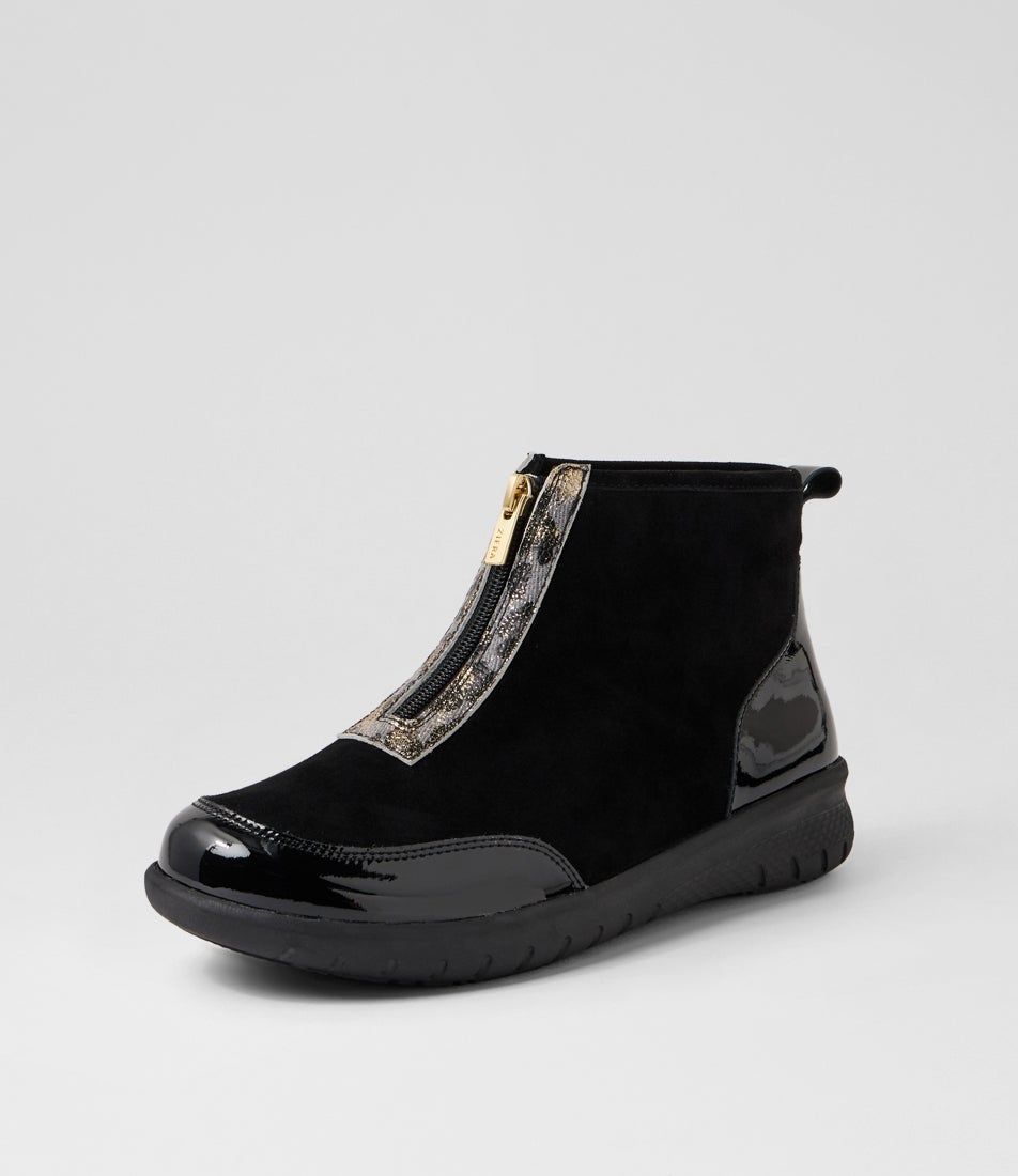 Saren Xf Black Slate Gold Leopard Leather Ankle Boots
