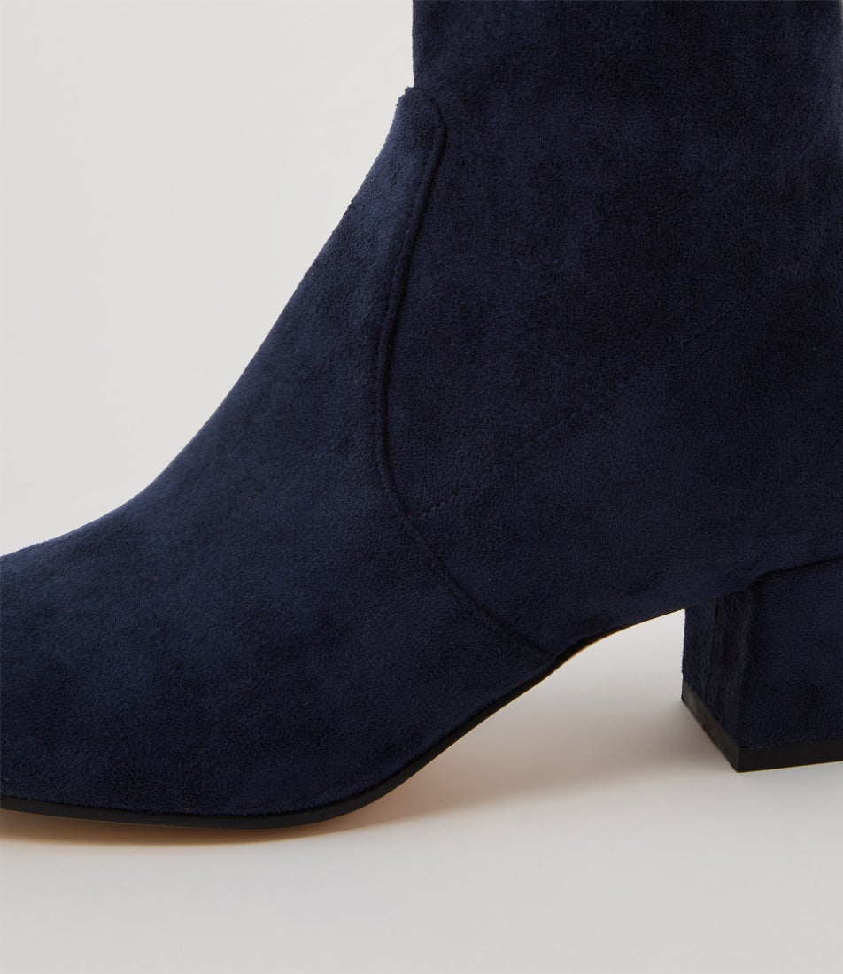 Hariss Navy Stretch Microsuede Ankle Boots
