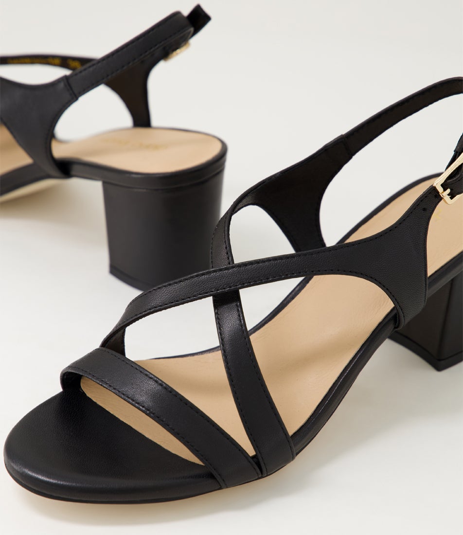Geness Black Leather Sandals