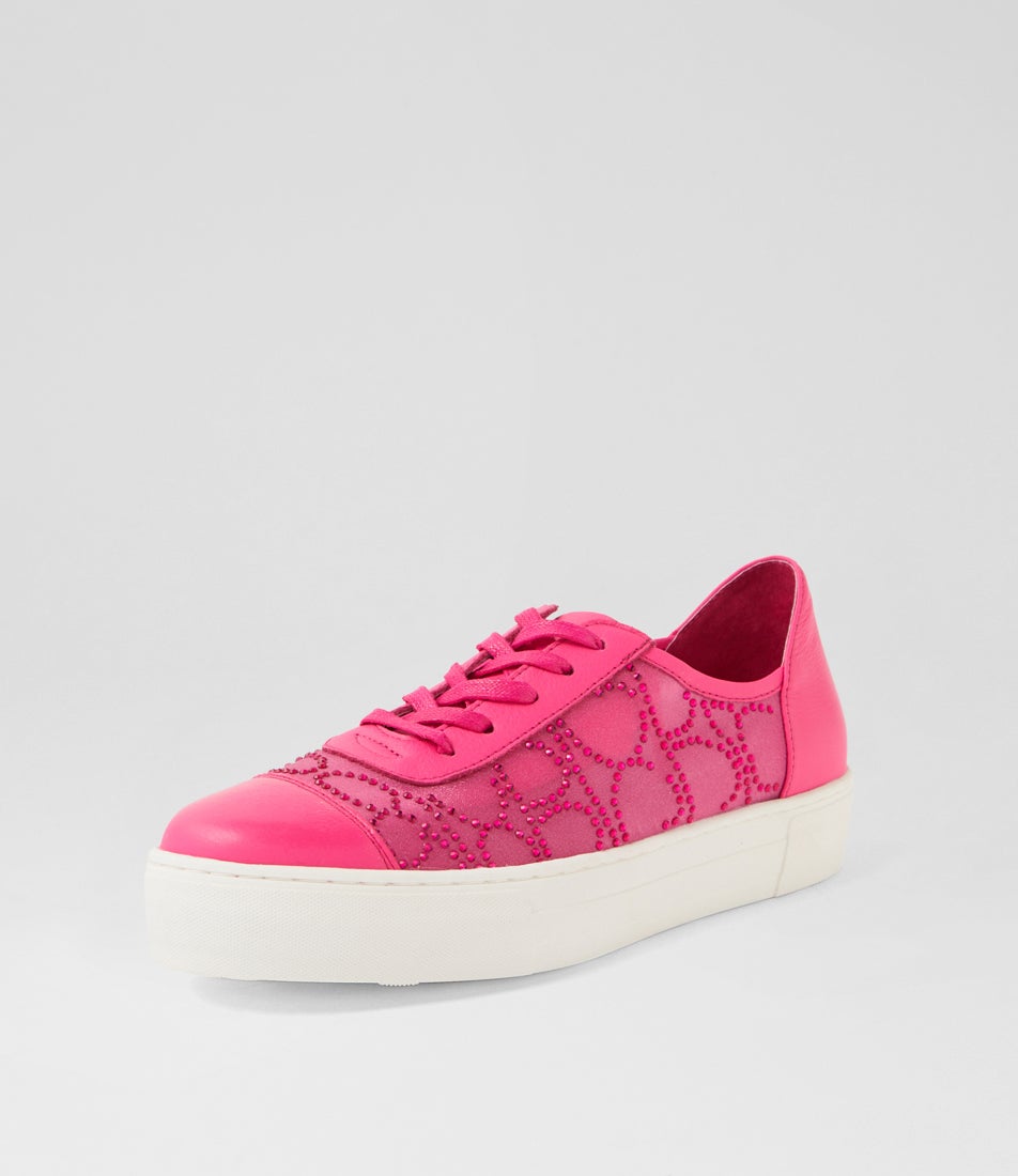 Fresno Hot Pink Jewels Leather Mesh Sneakers