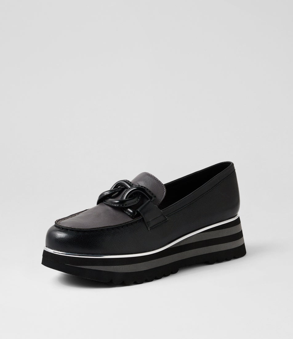 Eaila Black Charcoal Leather Loafers