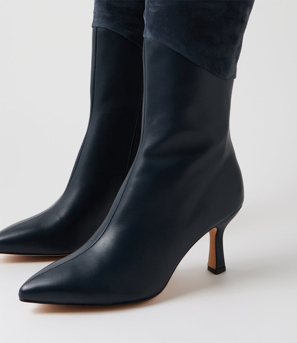Liera Navy Leather Knee High Boots