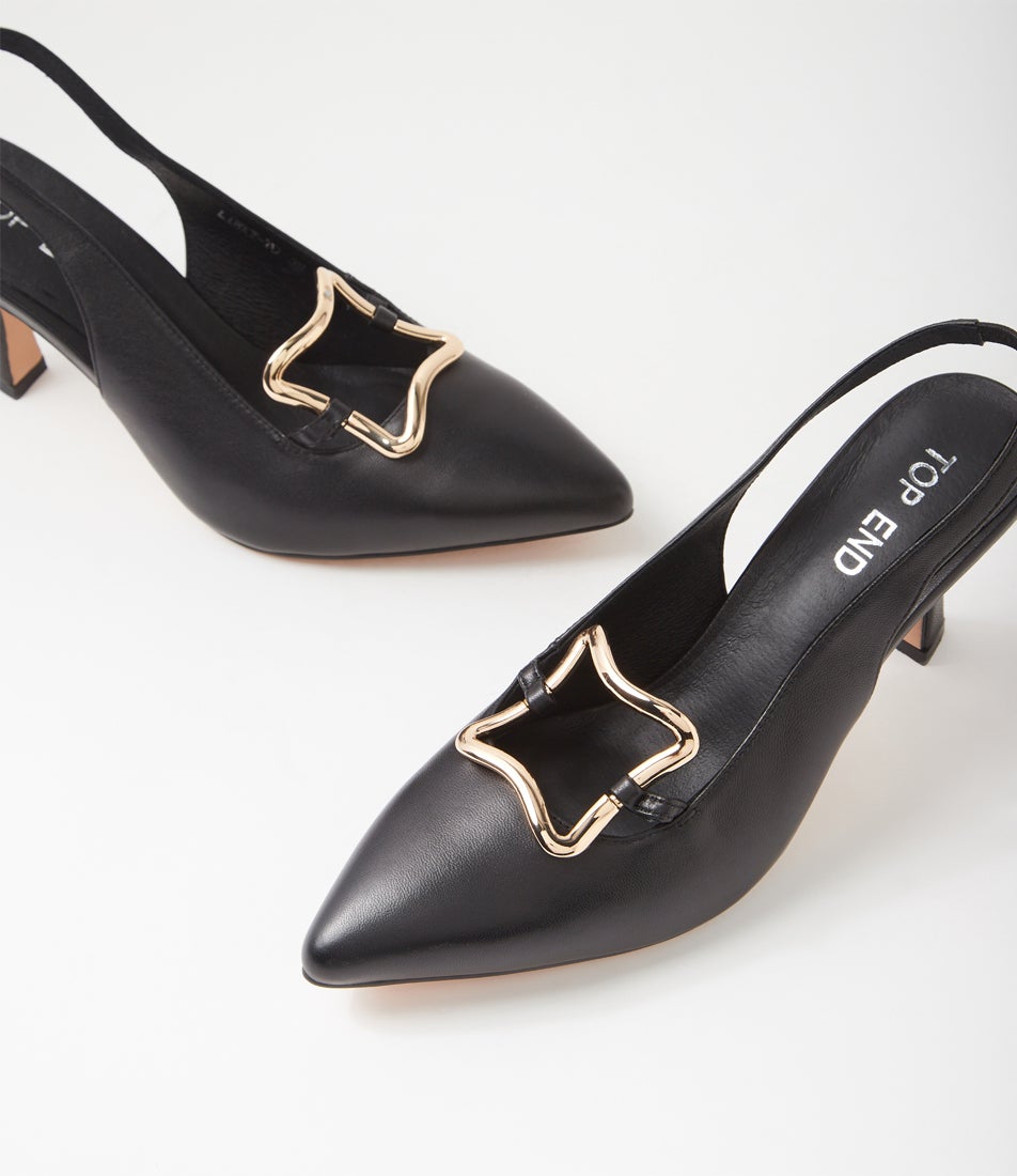 Linky Black Leather Heels