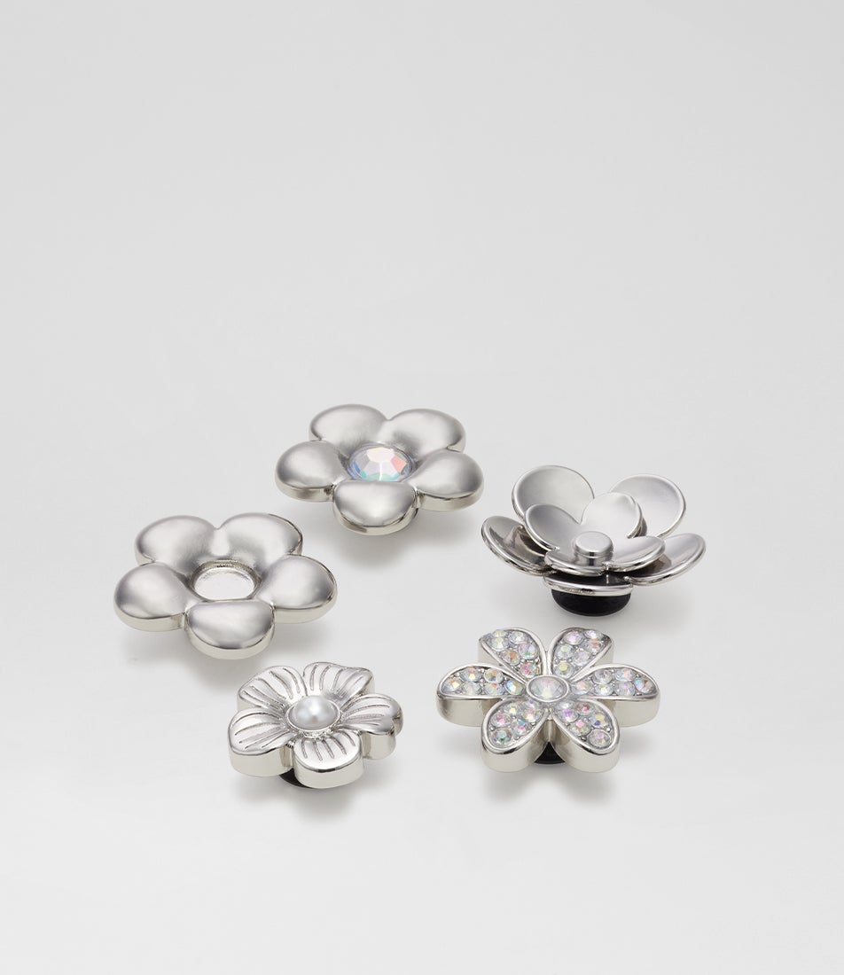Monochrome Silver Flowers Jibbitz