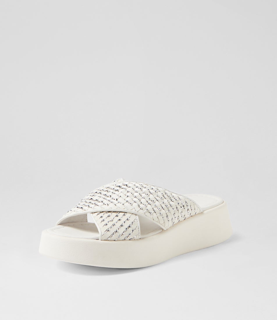 Ashla White Leather Slides