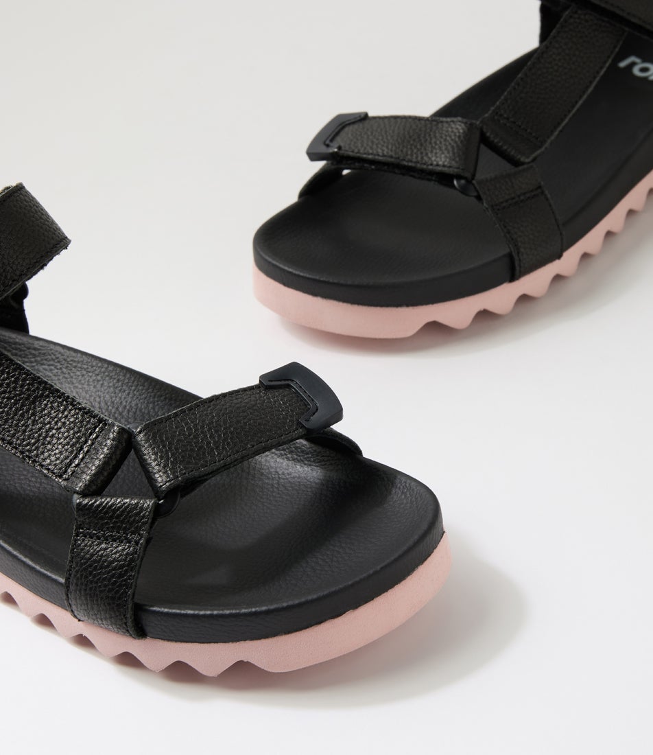 Sandal Tooth Wedge Black Pink Leather Sandals