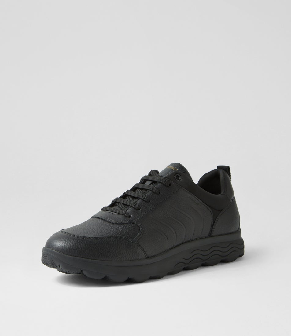 U Spherica B Lace Black Tumble Leather Sneakers
