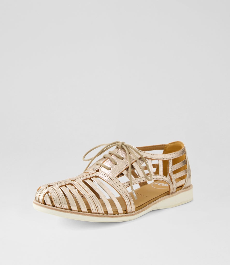 Derby Cage Bronze Leather Lace Up Flats