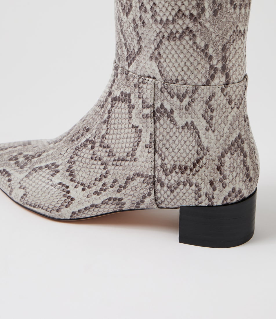 Ciper Grey Snake Leather Knee High Boots