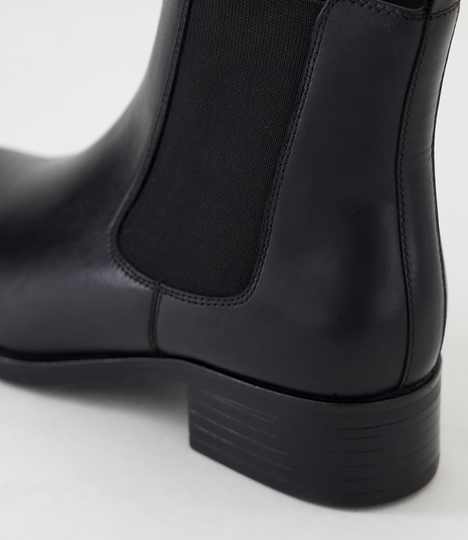 Elsies Black Burnished Leather Ankle Boots