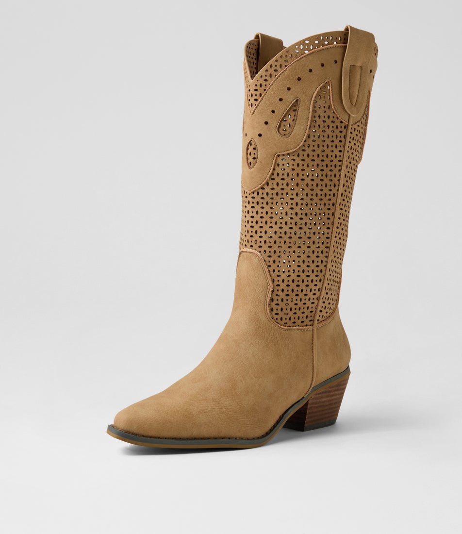 Maxine Caramel Fabric Knee High Boots