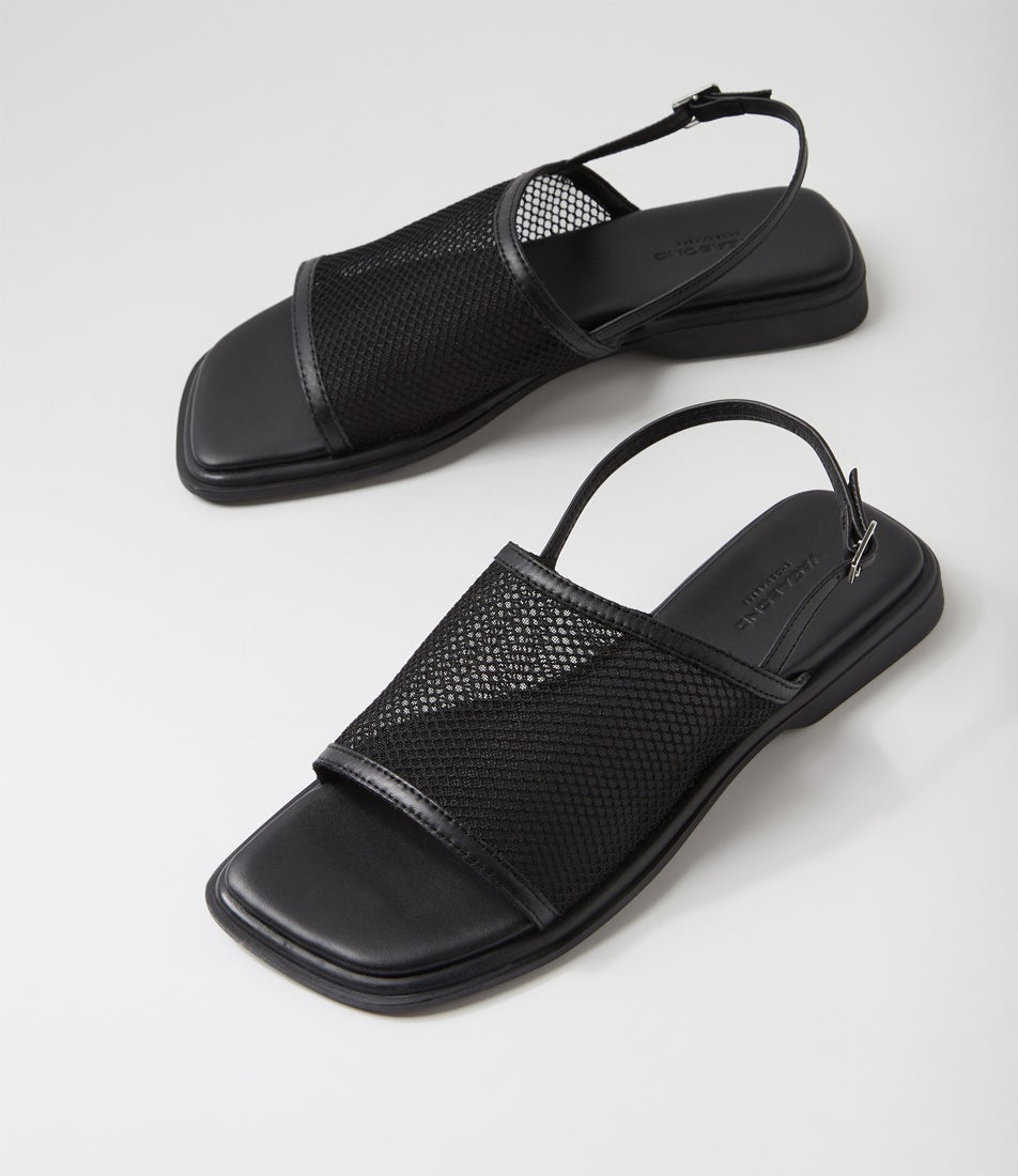 Izzy Mesh Black Leather Sandals