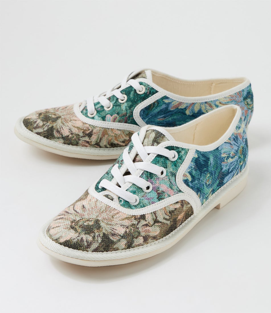 Lottes Autumn Floral Fabric Lace Up Flats