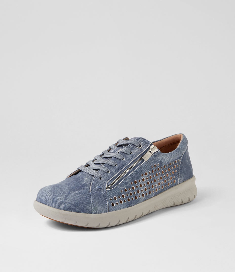Shovo Xf Blue Distress Denim Leather Sneakers