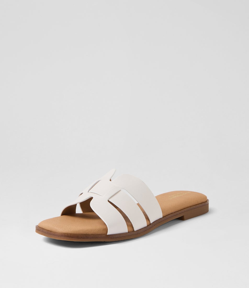 Isa White Leather Slides