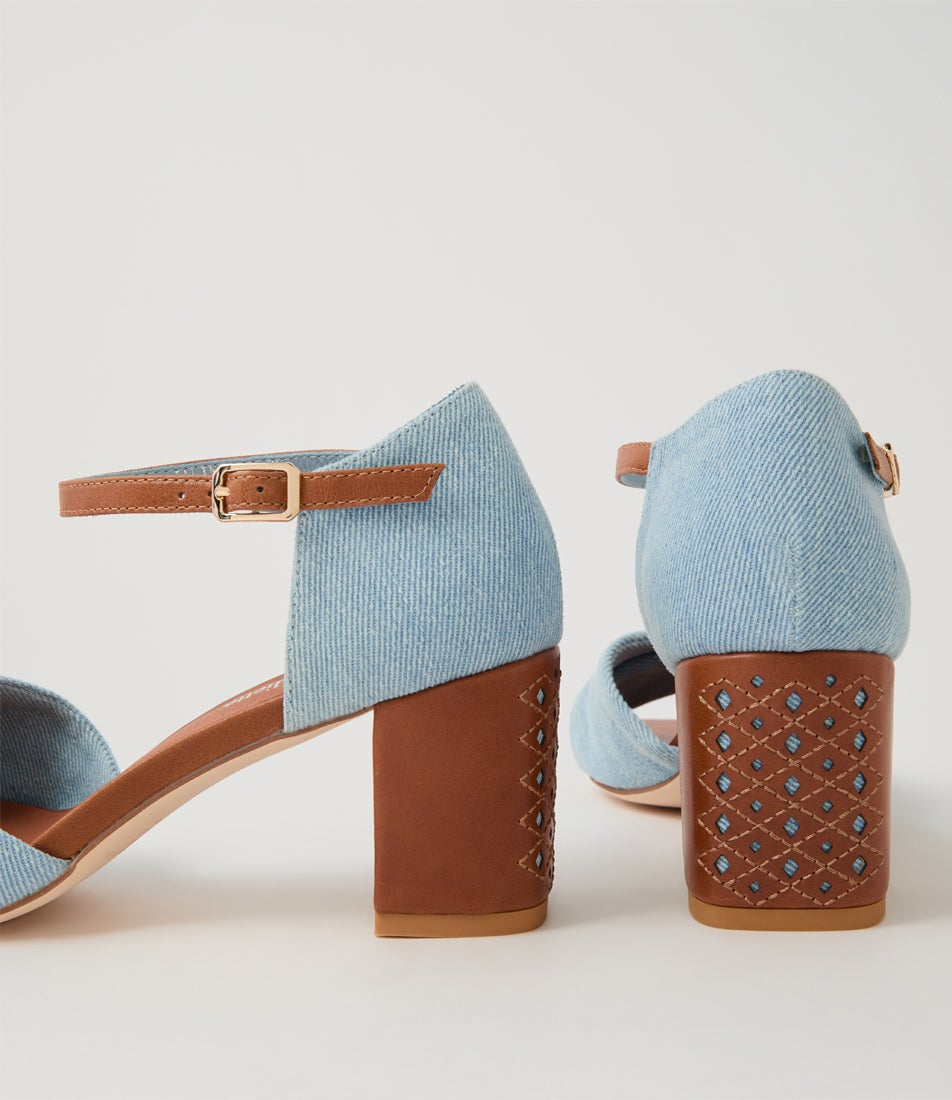 Jalini Light Denim Tan Fabric Sandals