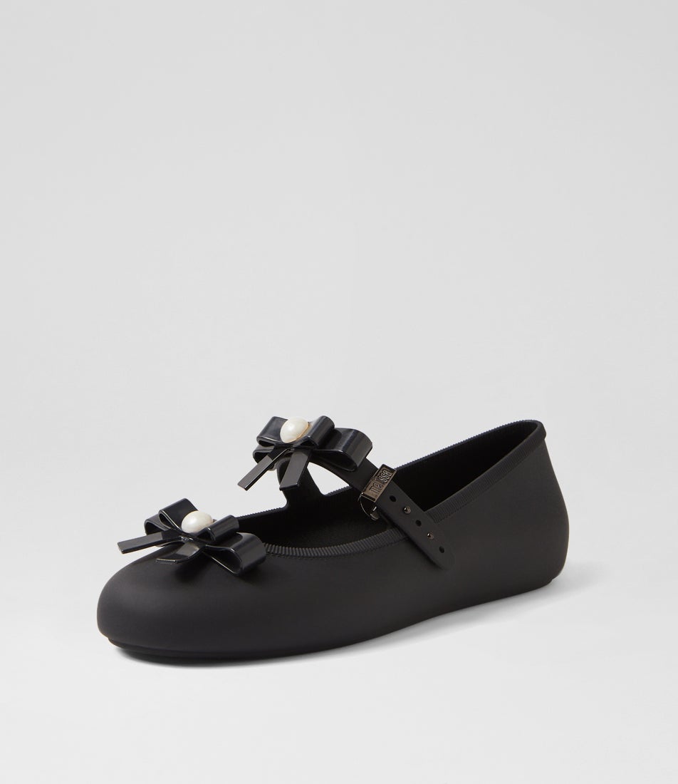 Melissa Soft Ballerina Bow Black Pvc Ballet Flats