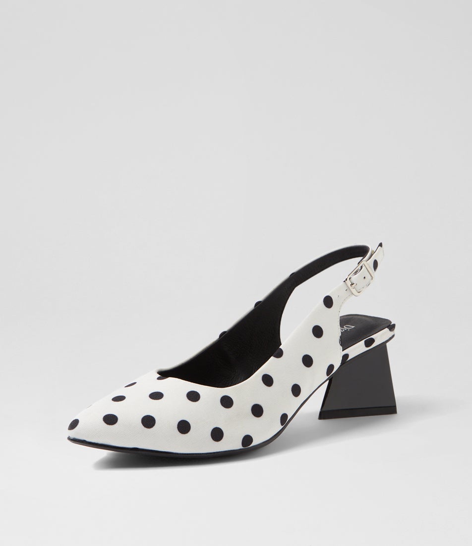 Ihops White Black Spot Fabric Heels Ihops White Black Spot Fabric Heels