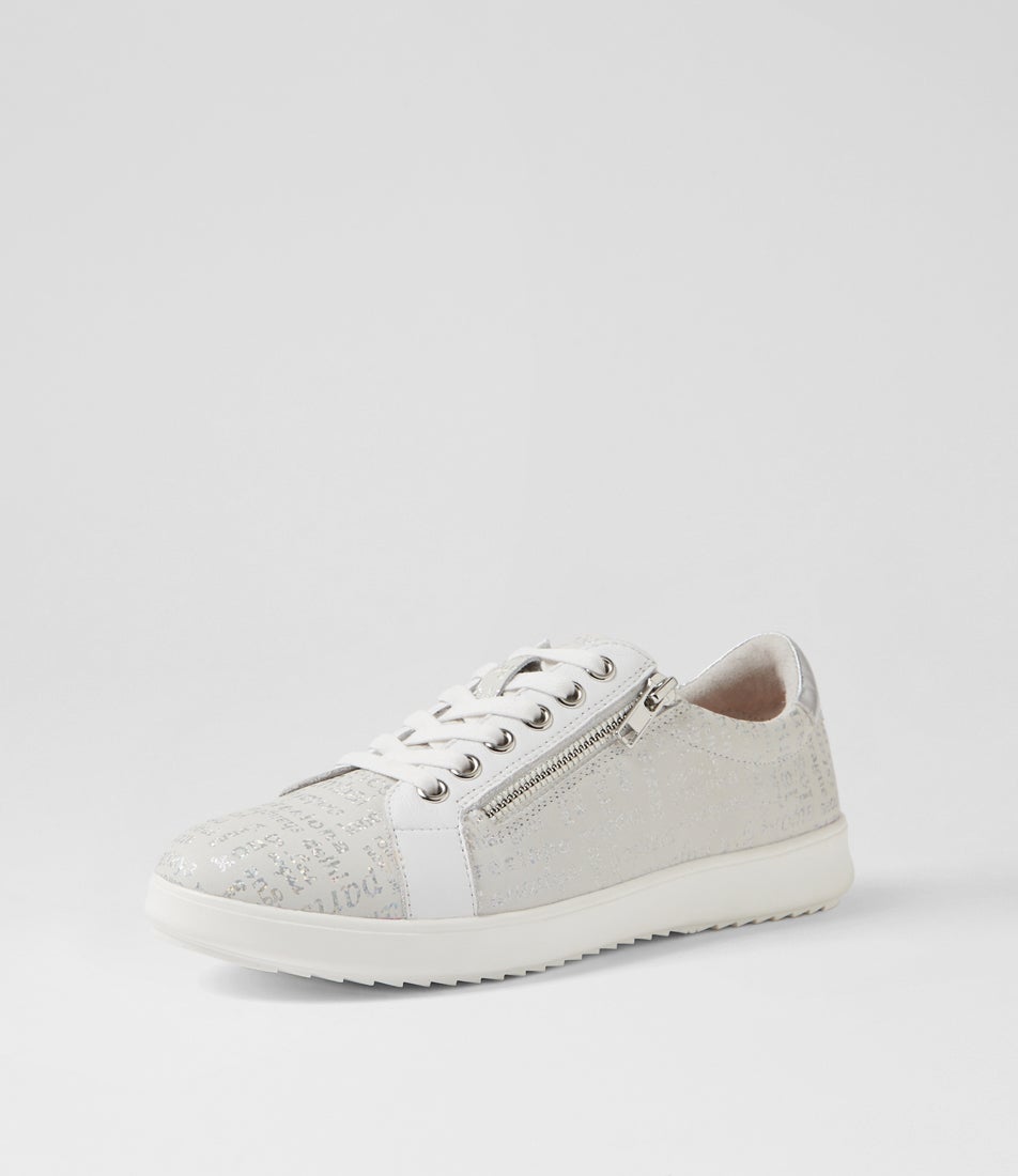 Lillyz Silver Font White Leather Sneakers Lillyz Silver Font White Leather Sneakers