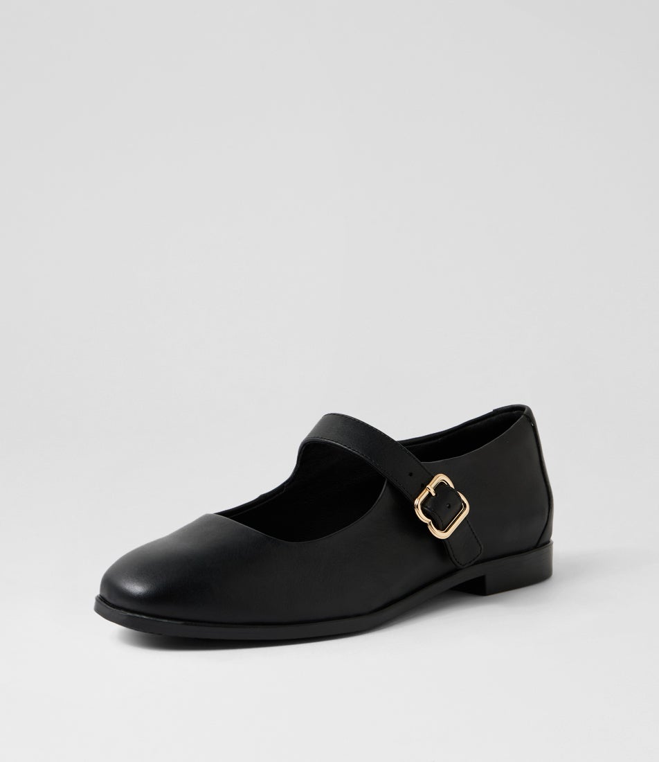 Zinnia Black Leather Flat Shoes
