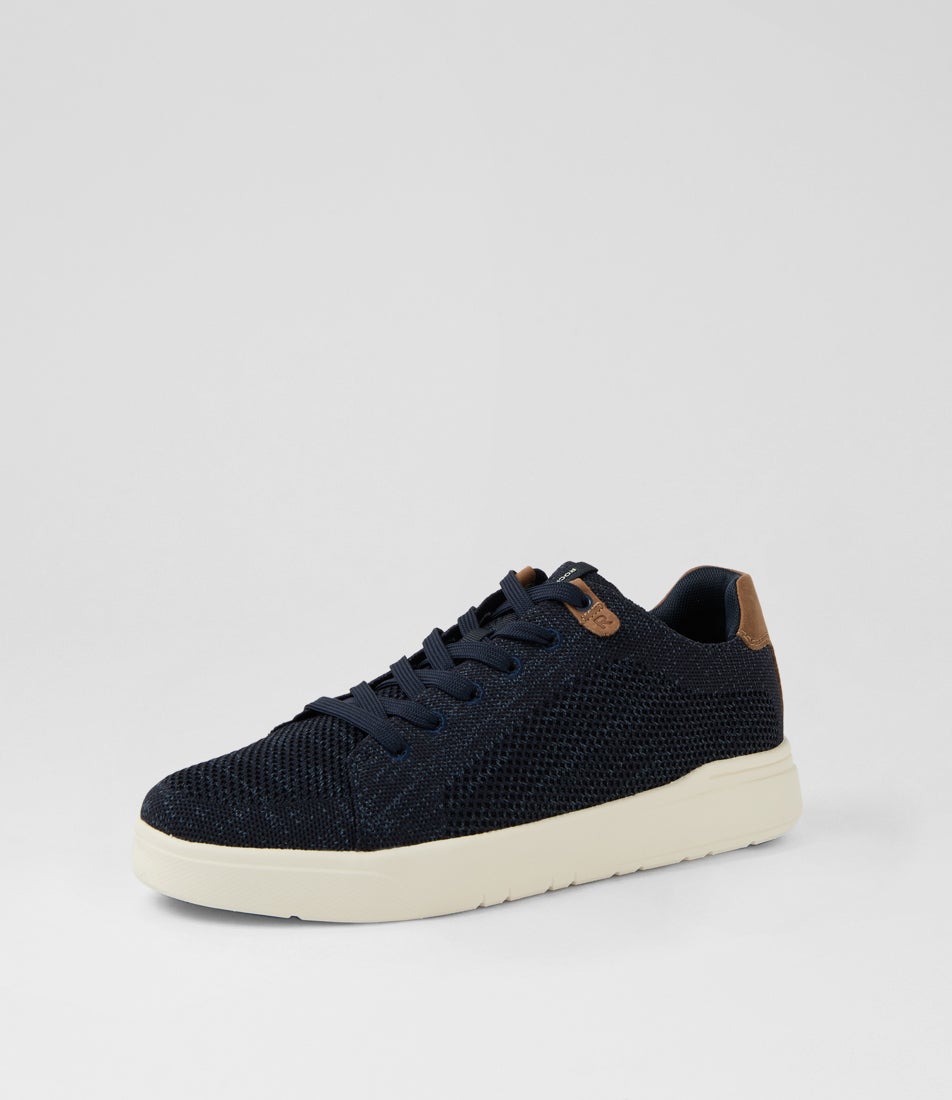 Conga Navy Fabric Lace Up Flats