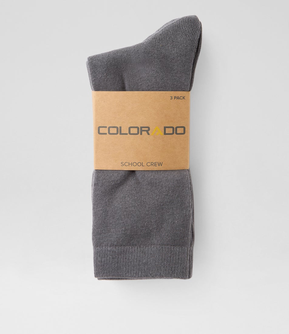 3pk Crew Grey Cotton Socks