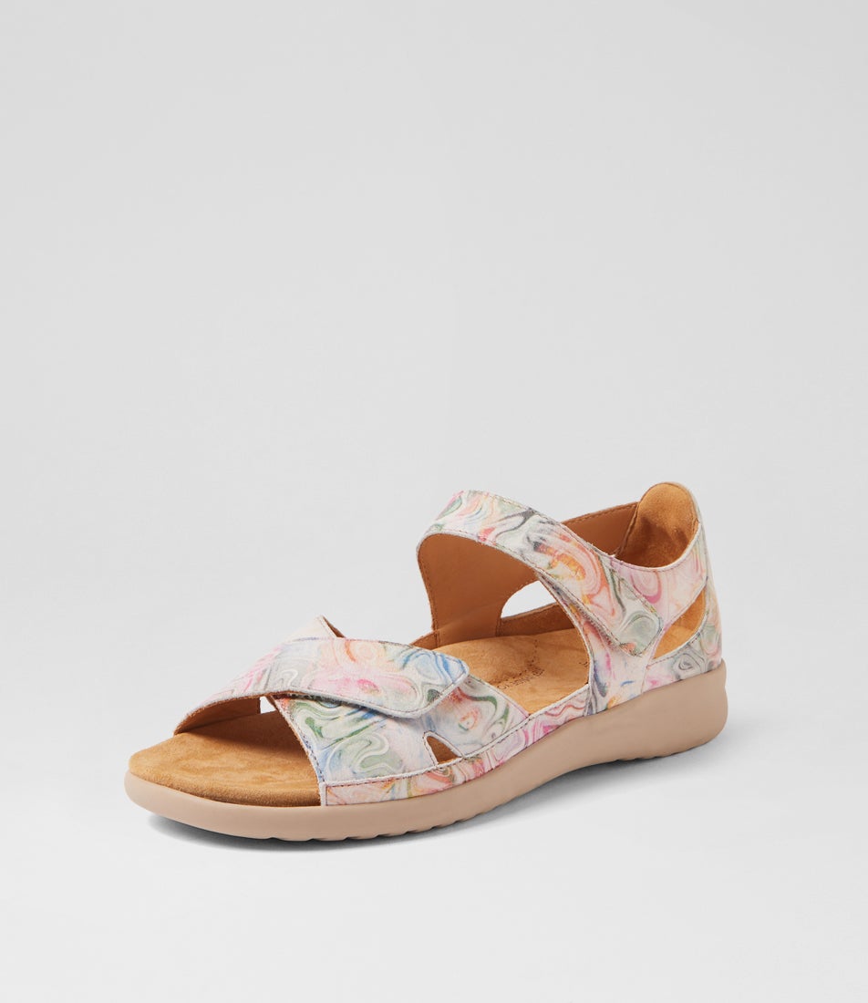 Bronn Xw Nude Floral Almond Leather Sandals
