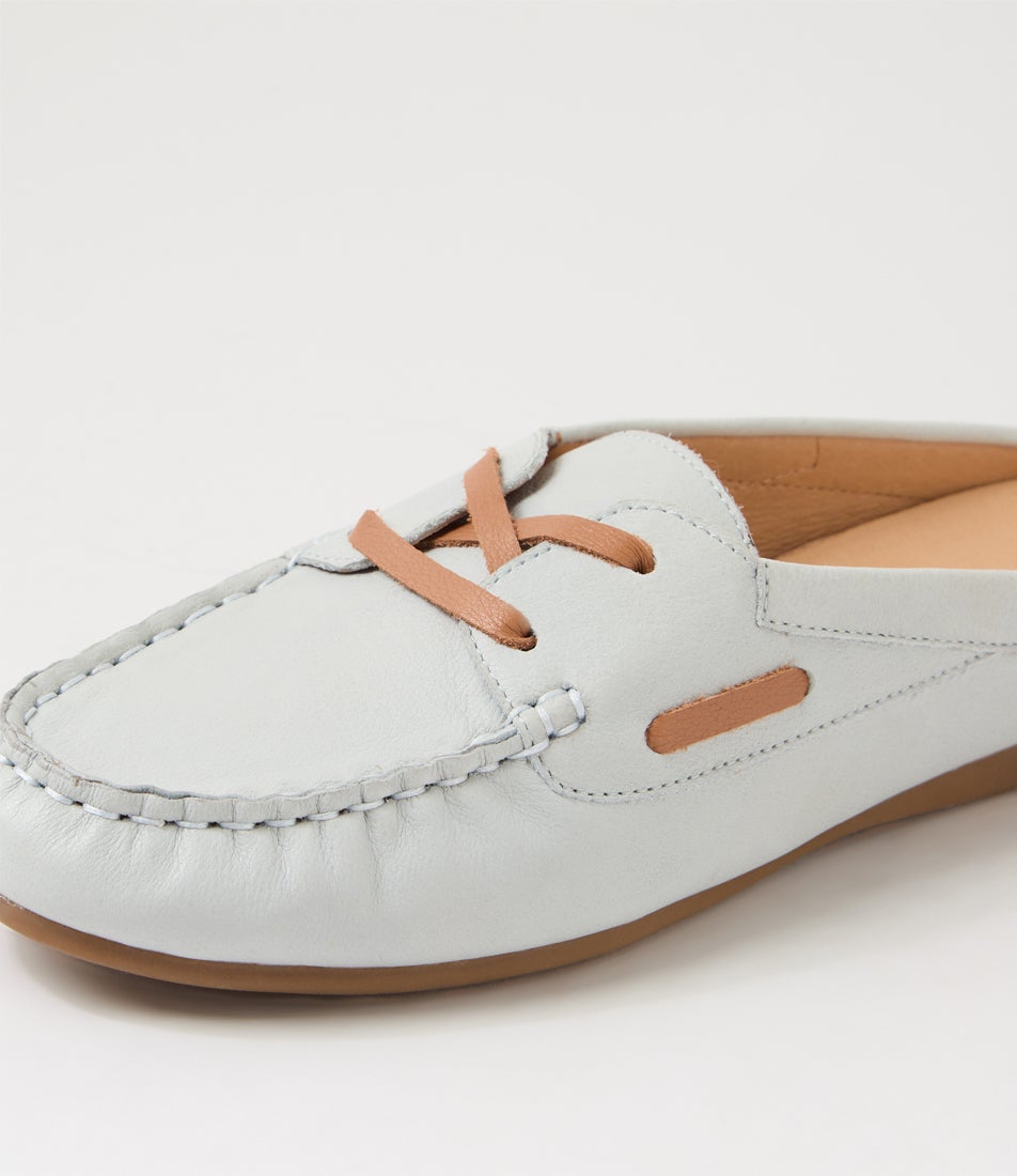 Ebuni Pale Blue Tan Leather Flat Shoes