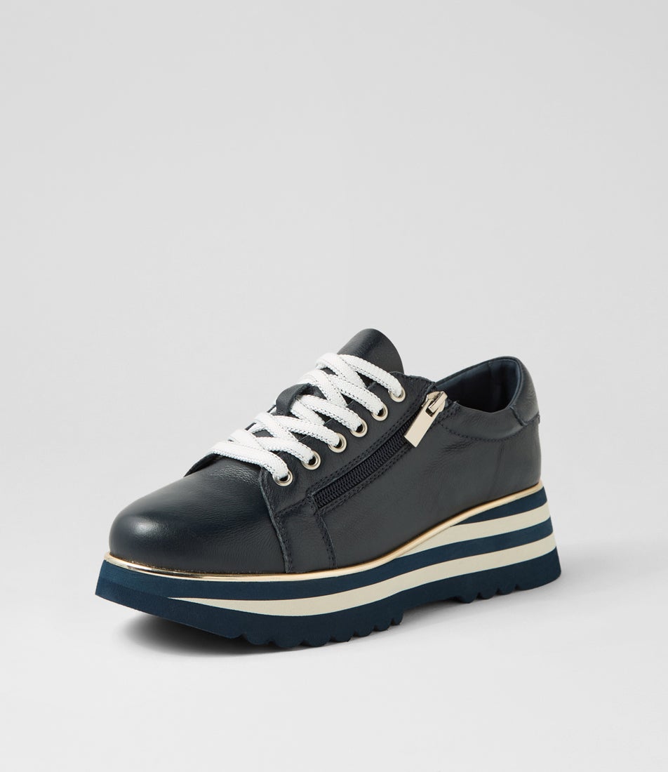 Eammes Navy Leather Lace Up Flats