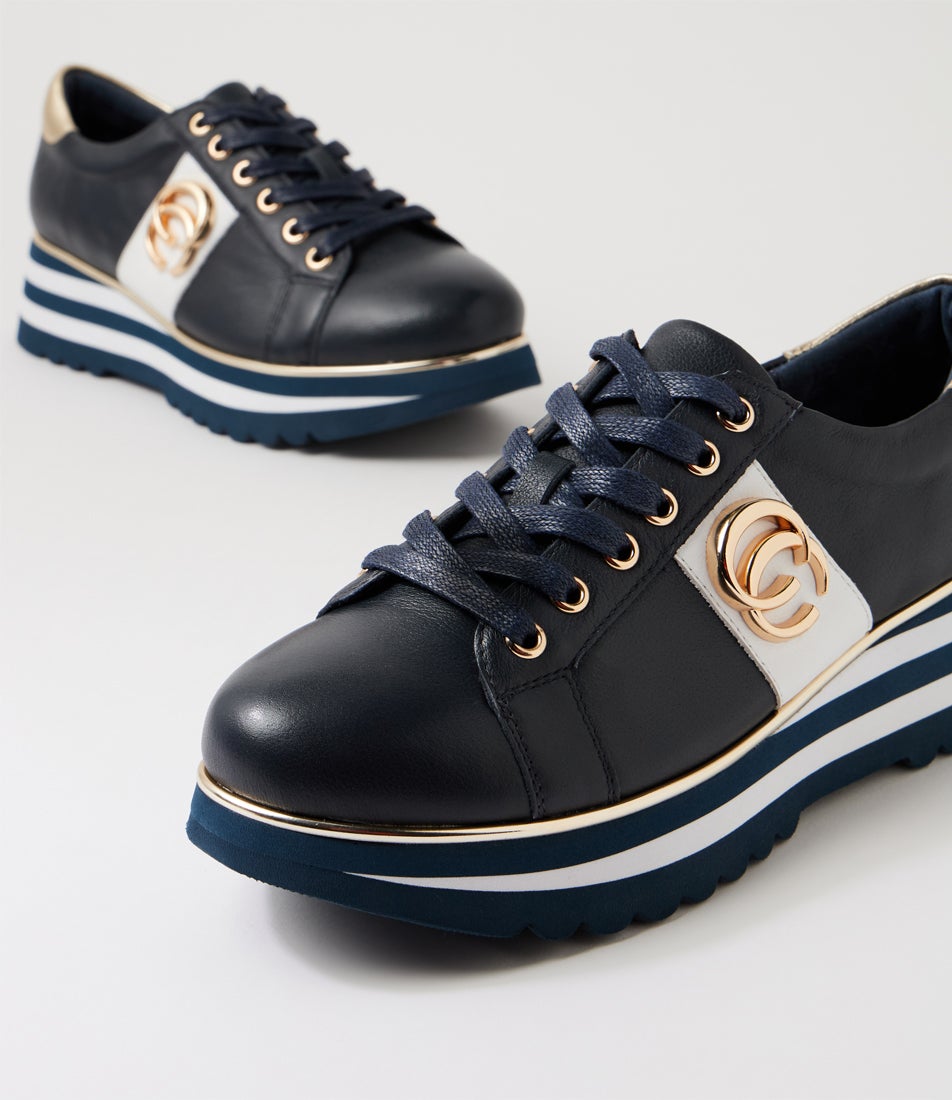 Edgey Navy White Multi Lace Up Flats