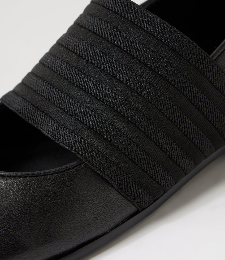 Gazar Black Leather Elastic Ballet Flats