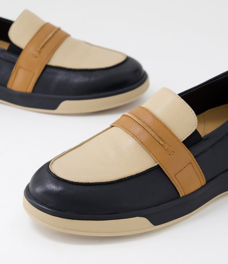 Aindrea Xf Black Camel Multi Leather Sneakers