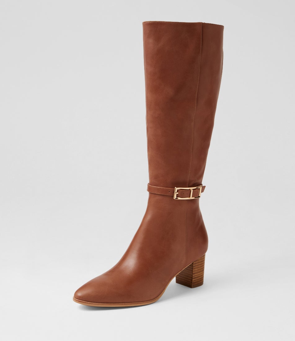 Briellas New Cognac Natural Heel Leather Knee High Boots