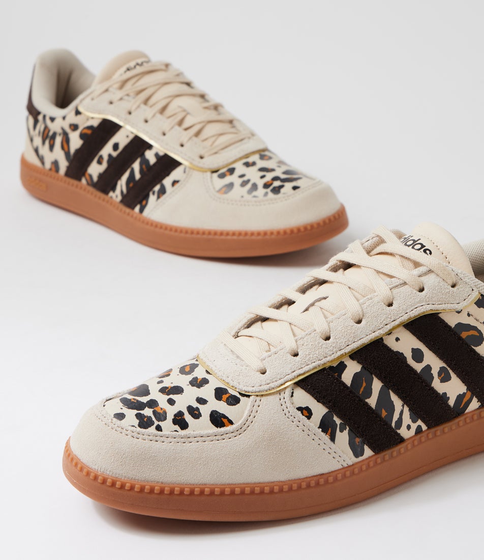 Breaknet Sleek W Crystal Linen Coffee Gold Fabric Sneakers