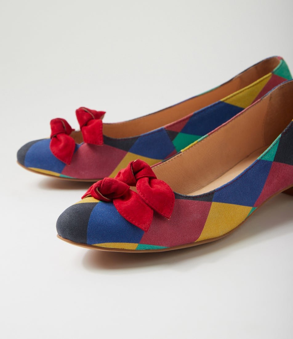 Edita Red Harlequin Suede Multi Flat Shoes