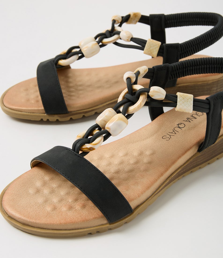 Gogo Black Microsuede Sandals